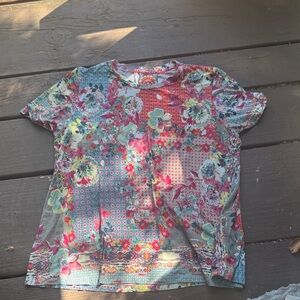 Johnny Was Multicolor Floral Patchwork Tee